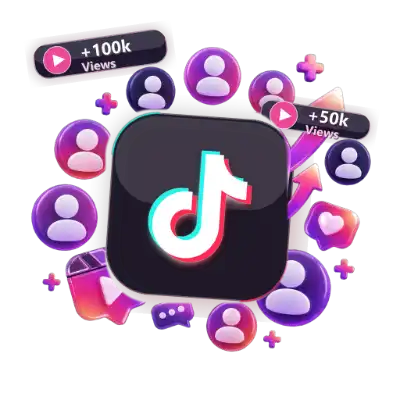 TikTok video views counter with 3D play button badges