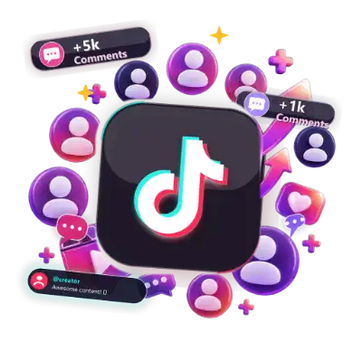 TikTok comments growth counter with 3D chat conversation badges
