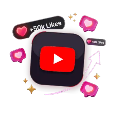 3D YouTube likes video engagement boost with 50k likes counter and floating heart bubbles